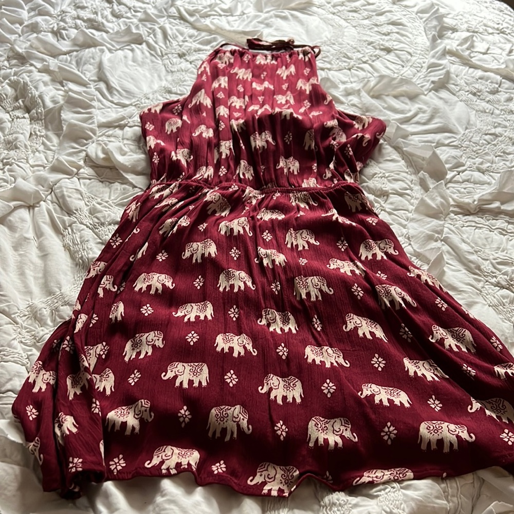Elephant print red tie back dress